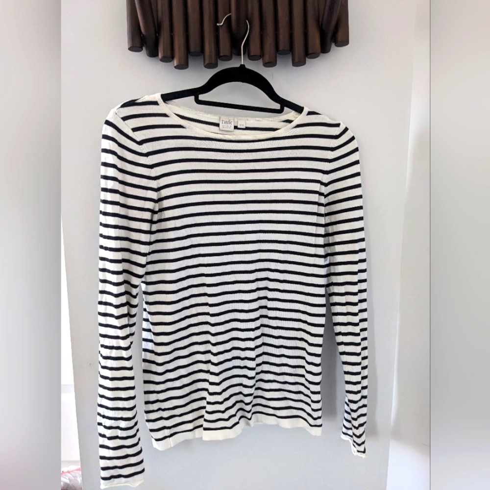Simons Womens Black and White Striped Long Sleeve Top - Size US M